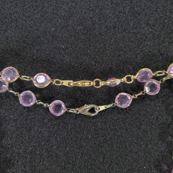 Necklace Bundle of 3 Faux Amethyst Long Rectangle Textured Gold Chain Choker - Picture 3 of 7